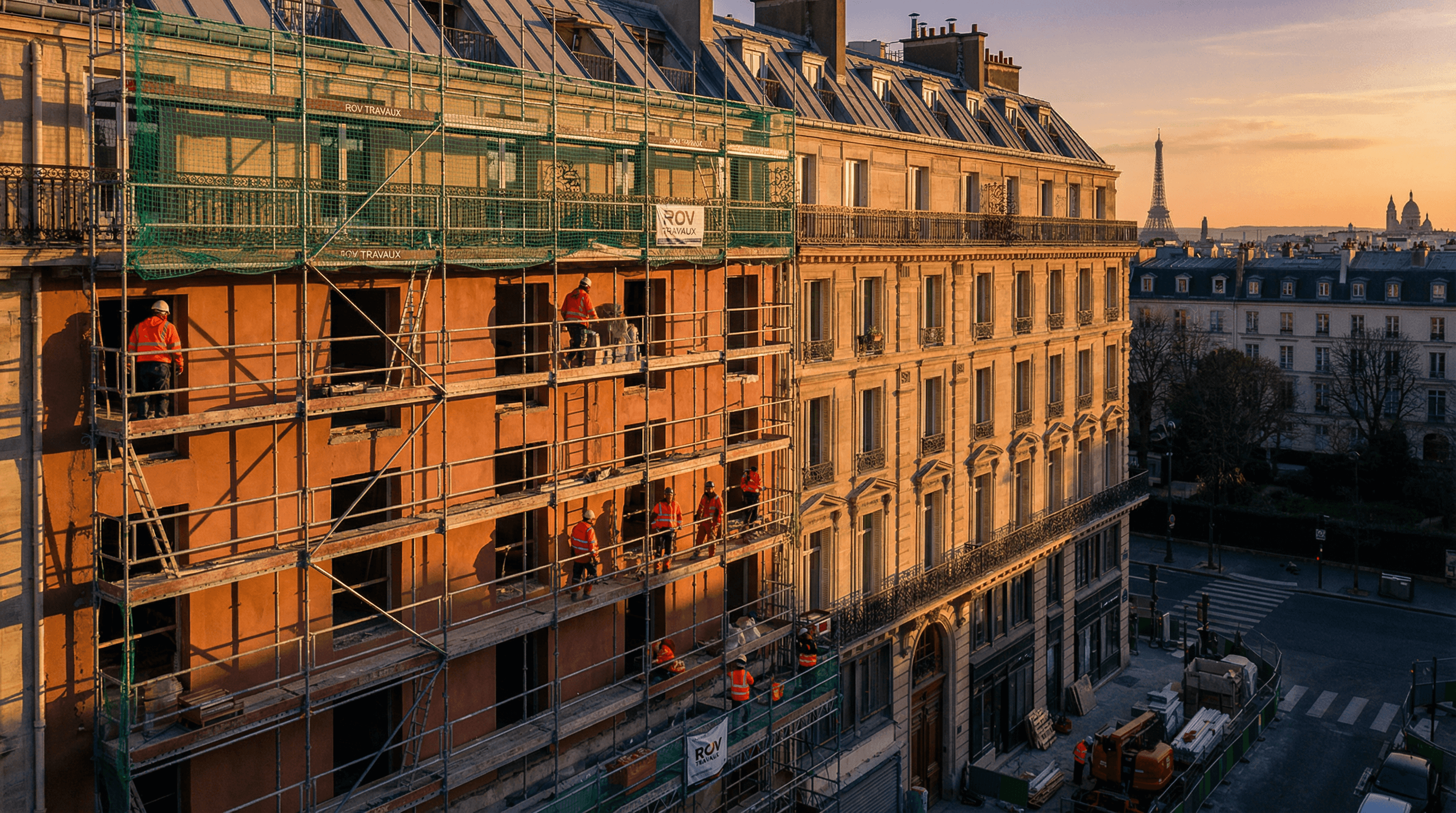 Rénovation de façade parisienne par ROV TRAVAUX